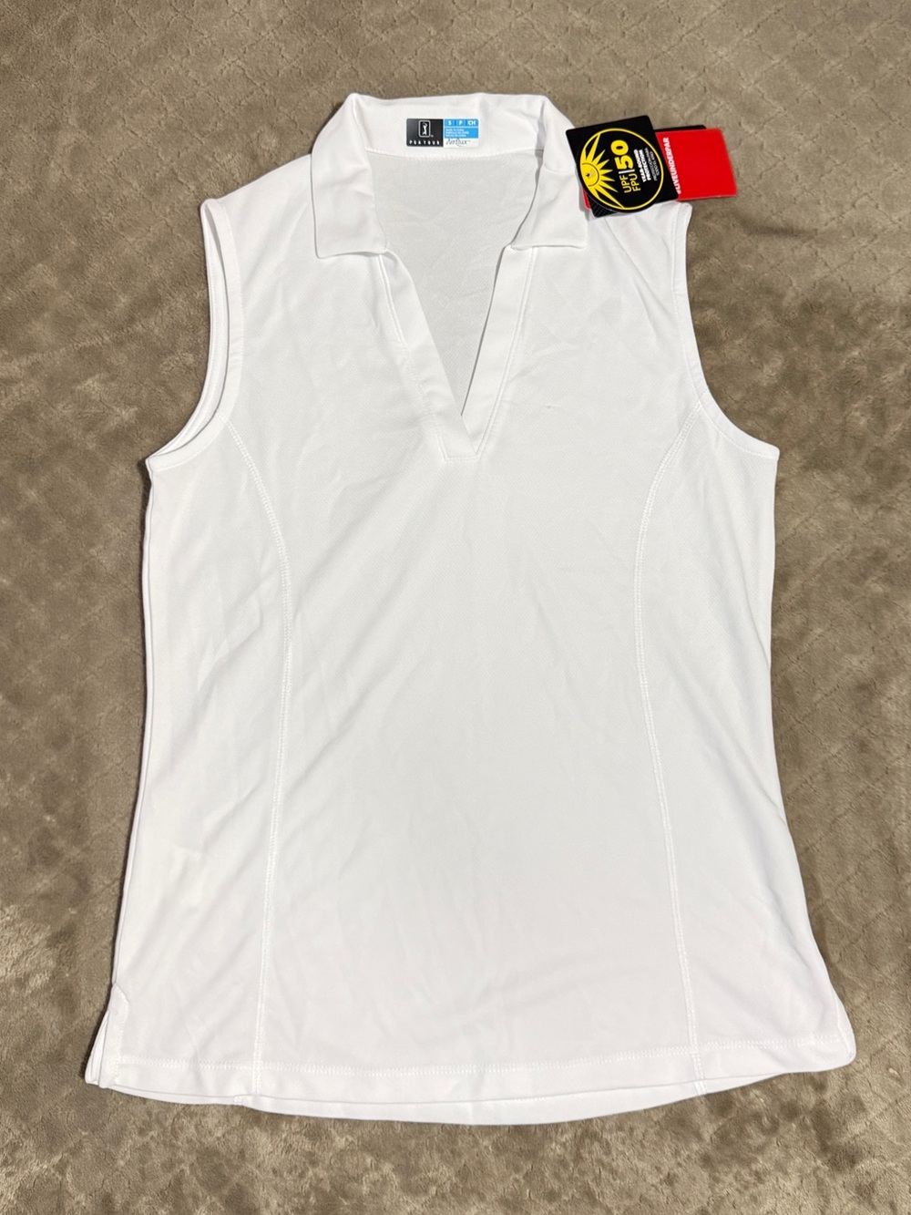 PGA Tour White Sleeveless VโNeck Polo Tank